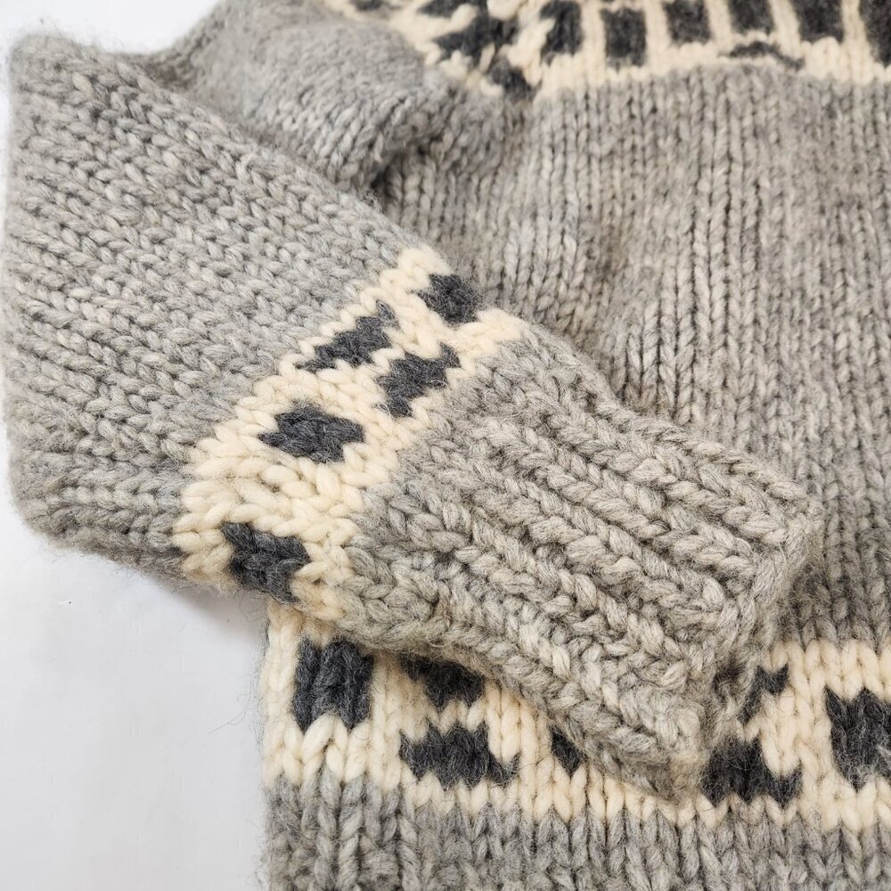 Canadian Hand Knit Cowl Neck Pullover Sweater Unisex Gray Warm Winter Handmade - Picture 9 of 15